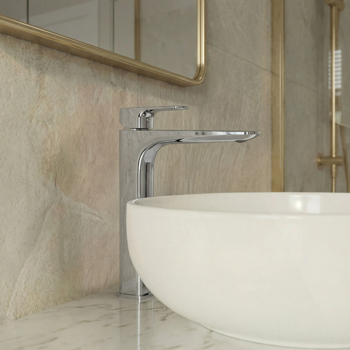 Single-Handle Vessel Bathroom Sink Faucet With Pop-Up Drain