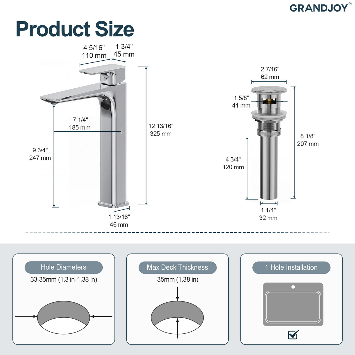 Single-Handle Vessel Bathroom Sink Faucet With Pop-Up Drain