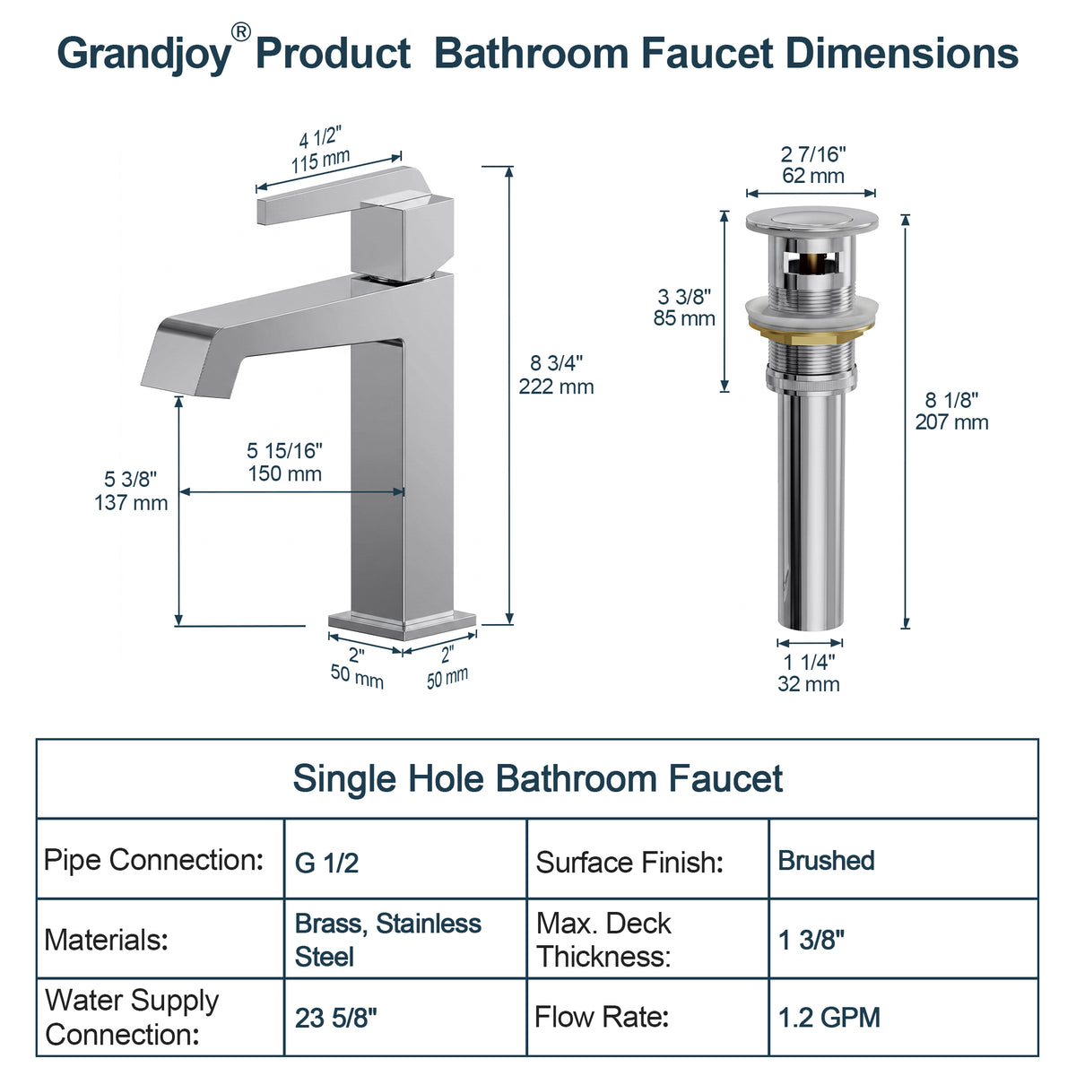 Single-Handle Bathroom Sink Faucet With Pop-Up Drain