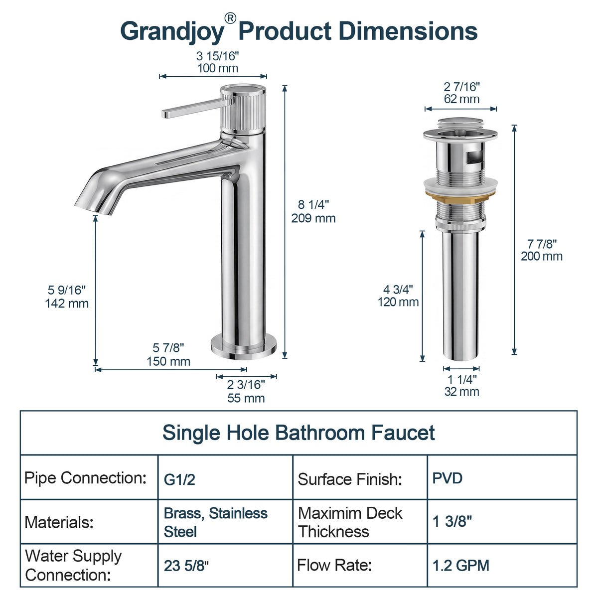 Single-Handle Bathroom Sink Faucet With Pop-Up Drain