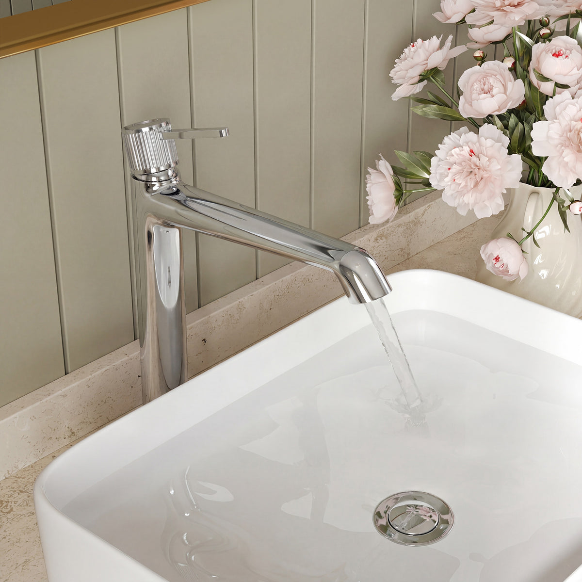 Single-Handle Vessel Bathroom Sink Faucet With Pop-Up Drain