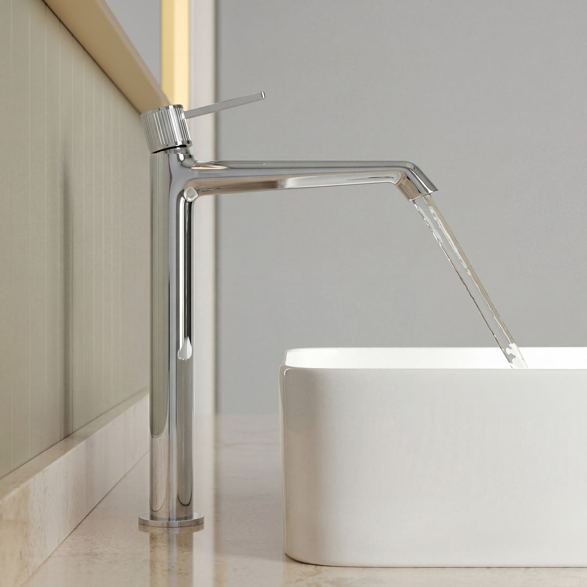 Single-Handle Vessel Bathroom Sink Faucet With Pop-Up Drain