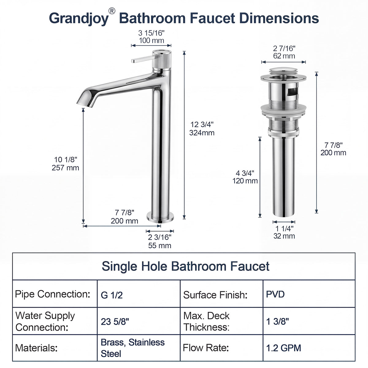 Single-Handle Vessel Bathroom Sink Faucet With Pop-Up Drain
