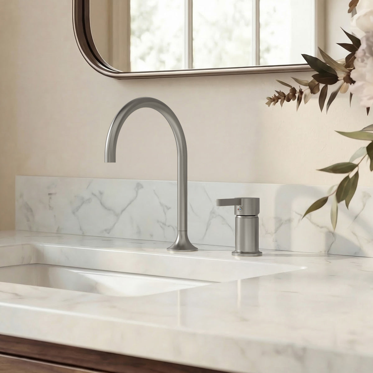 Two-Hole Bathroom Sink Faucet with 360-Degree Swivel Spout