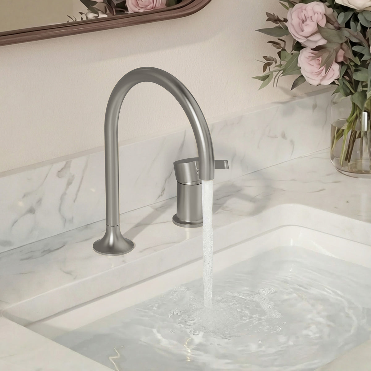 Two-Hole Bathroom Sink Faucet with 360-Degree Swivel Spout