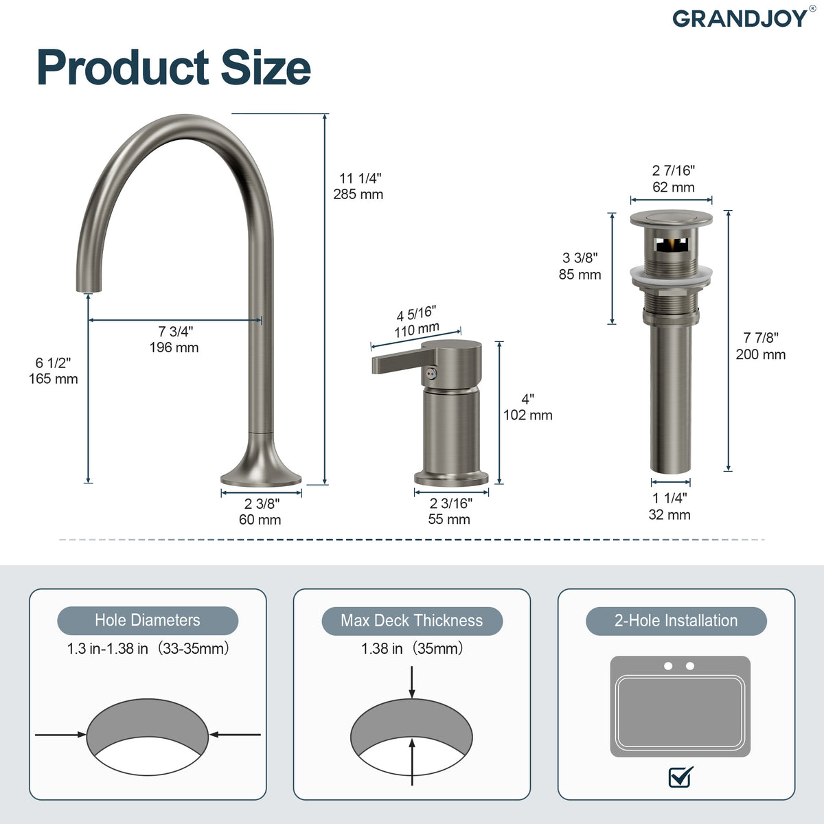 Two-Hole Bathroom Sink Faucet with 360-Degree Swivel Spout