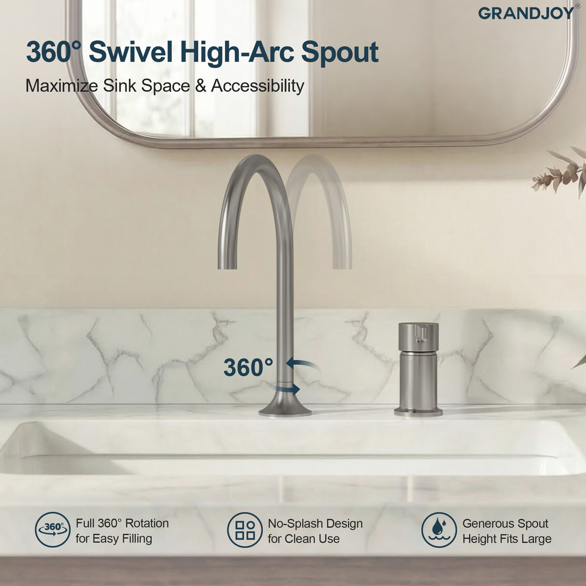 Two-Hole Bathroom Sink Faucet with 360-Degree Swivel Spout
