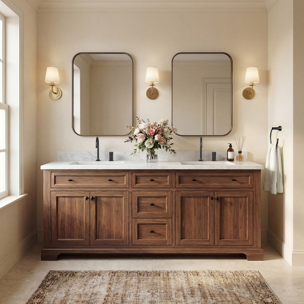 Two-Hole Bathroom Sink Faucet with 360-Degree Swivel Spout