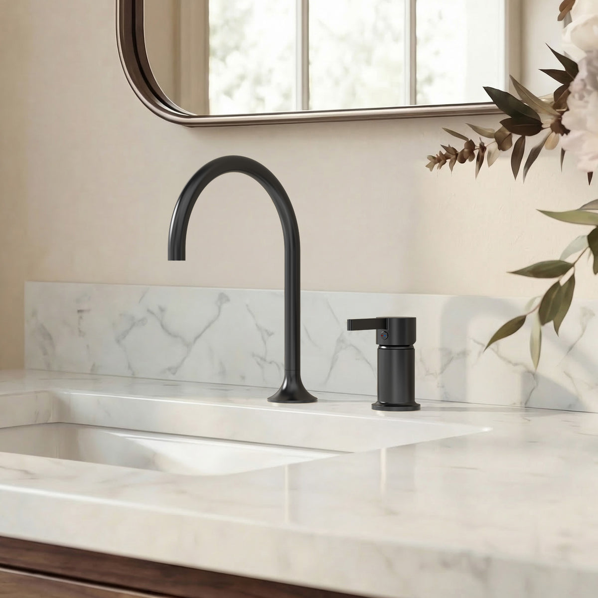Two-Hole Bathroom Sink Faucet with 360-Degree Swivel Spout