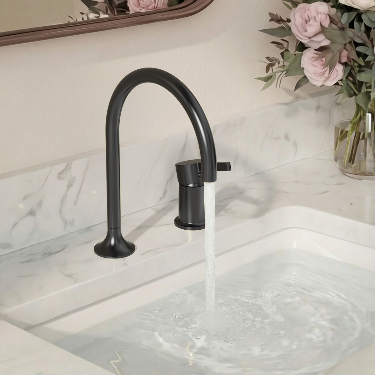 Two-Hole Bathroom Sink Faucet with 360-Degree Swivel Spout