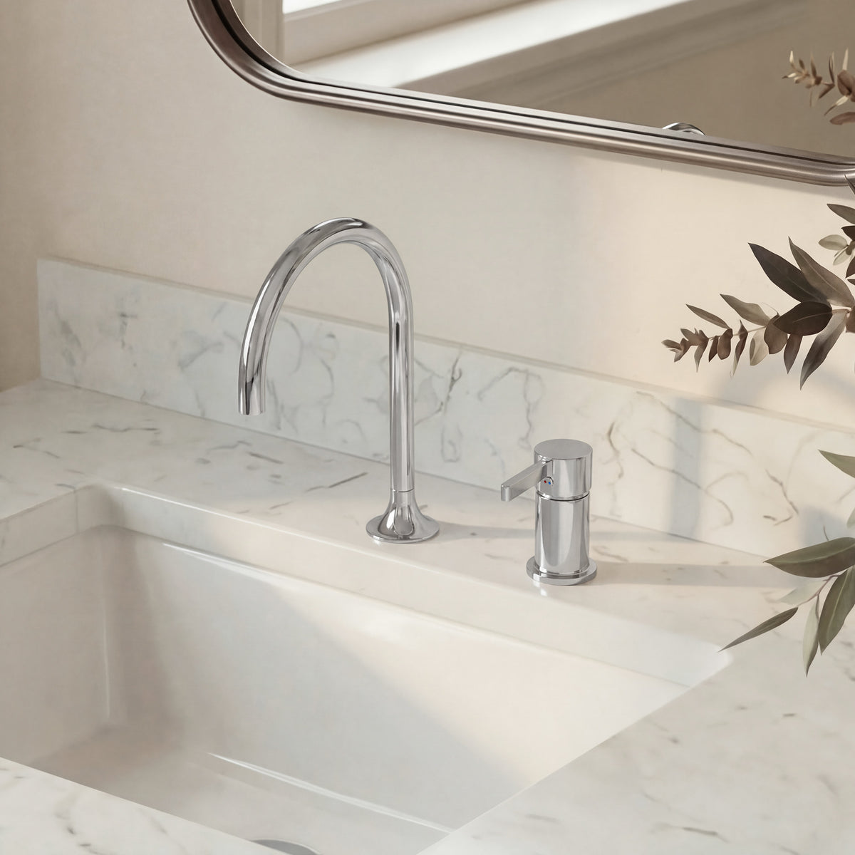 Two-Hole Bathroom Sink Faucet with 360-Degree Swivel Spout