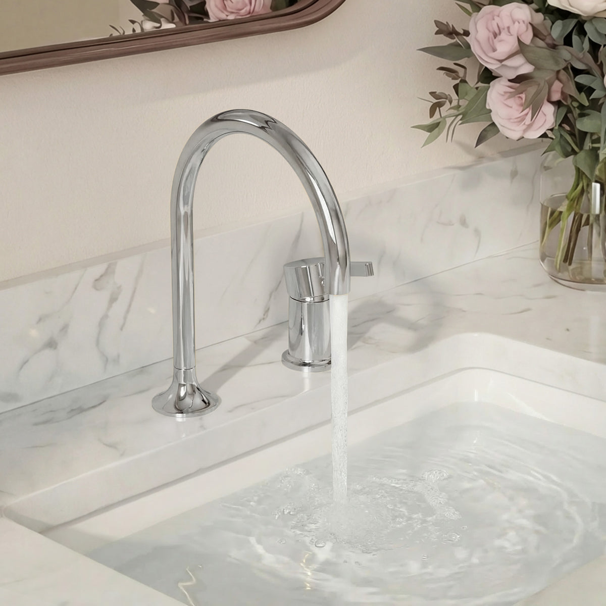 Two-Hole Bathroom Sink Faucet with 360-Degree Swivel Spout