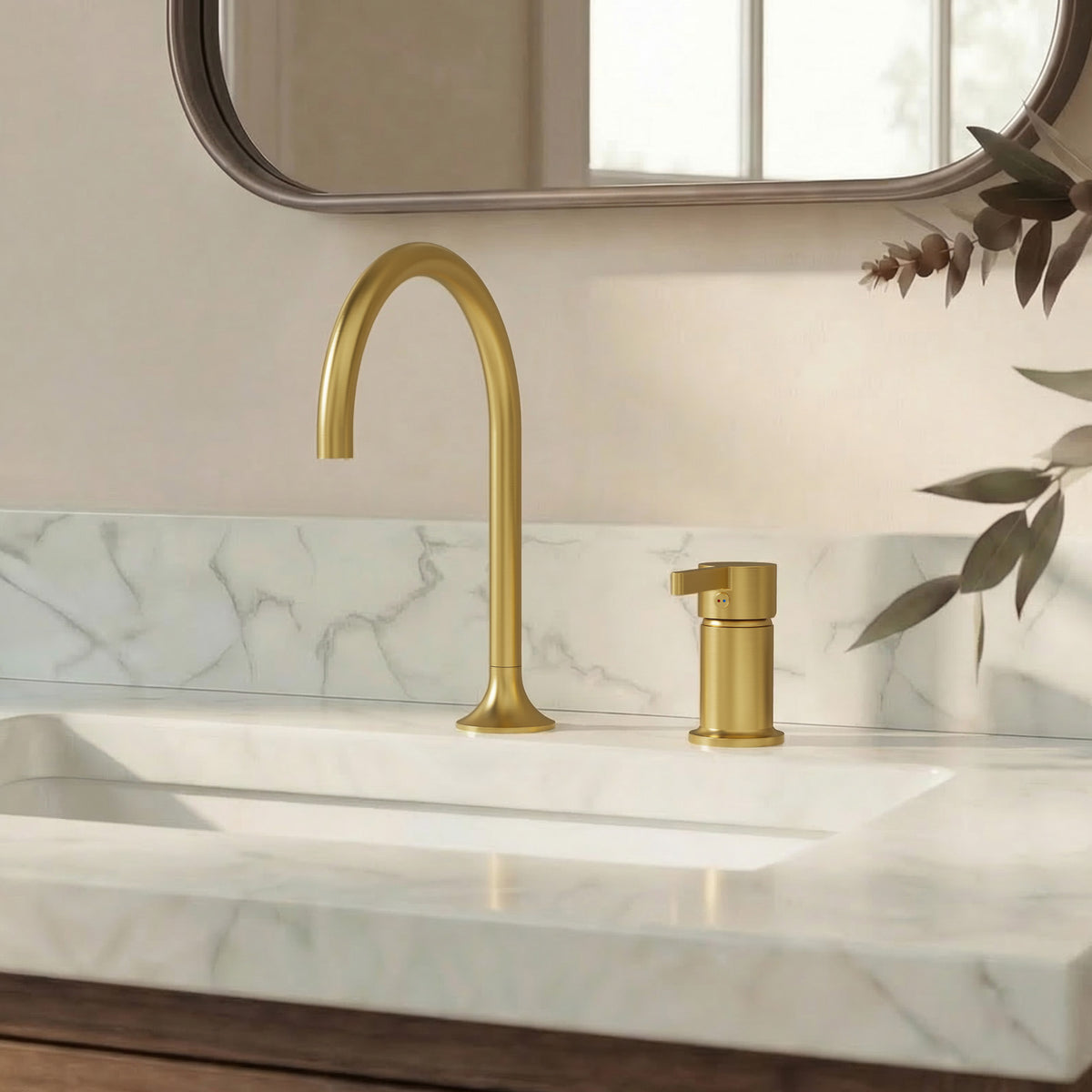 Two-Hole Bathroom Sink Faucet with 360-Degree Swivel Spout