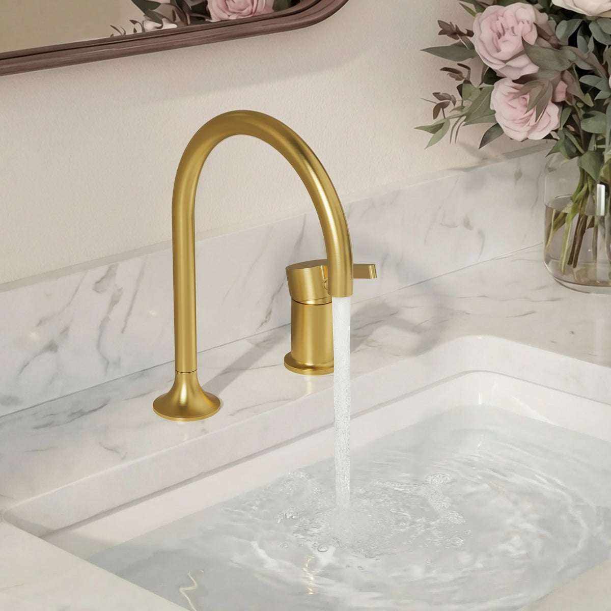Two-Hole Bathroom Sink Faucet with 360-Degree Swivel Spout
