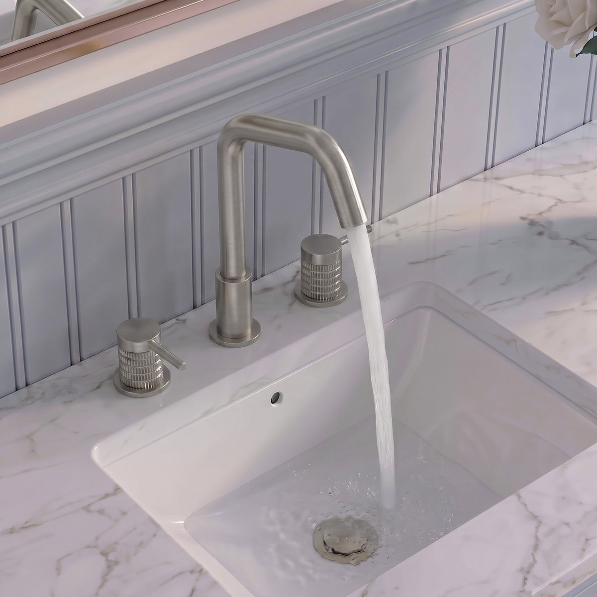 Three-Hole Widespread Bathroom Sink Faucet with 360-Degree Swivel Spout