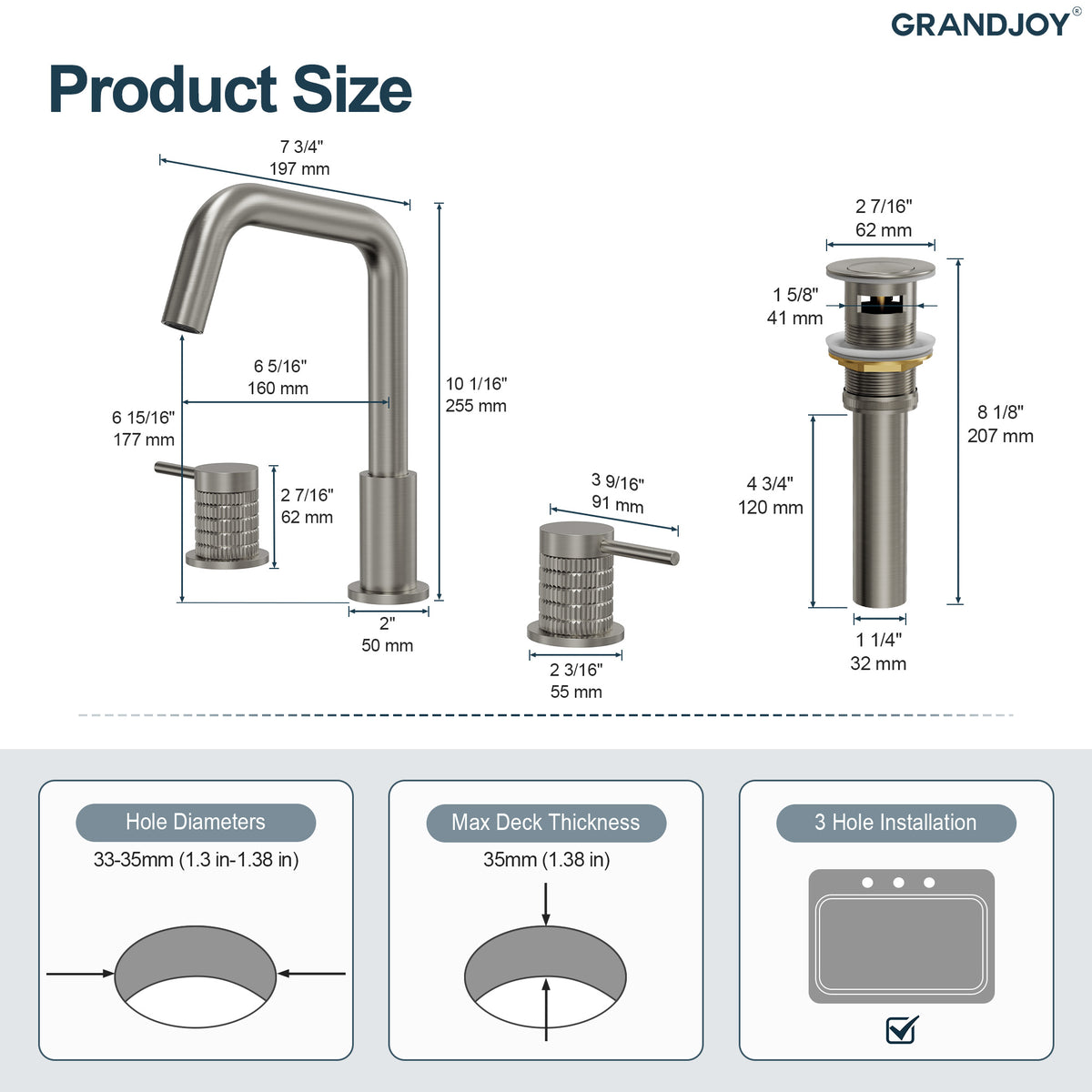 Three-Hole Widespread Bathroom Sink Faucet with 360-Degree Swivel Spout