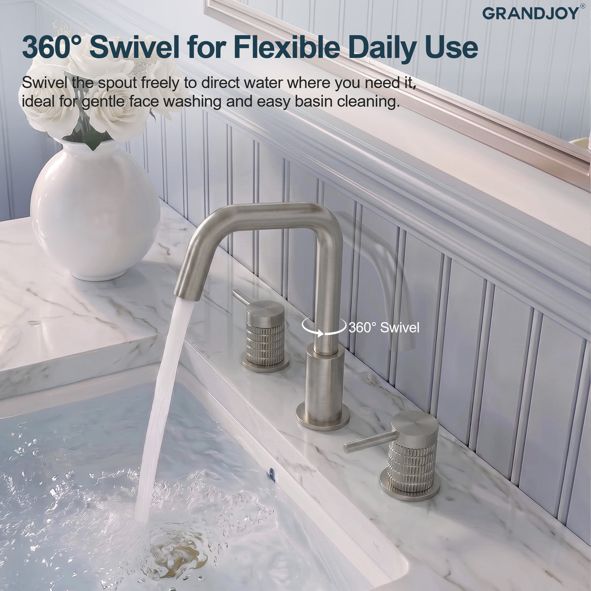Three-Hole Widespread Bathroom Sink Faucet with 360-Degree Swivel Spout