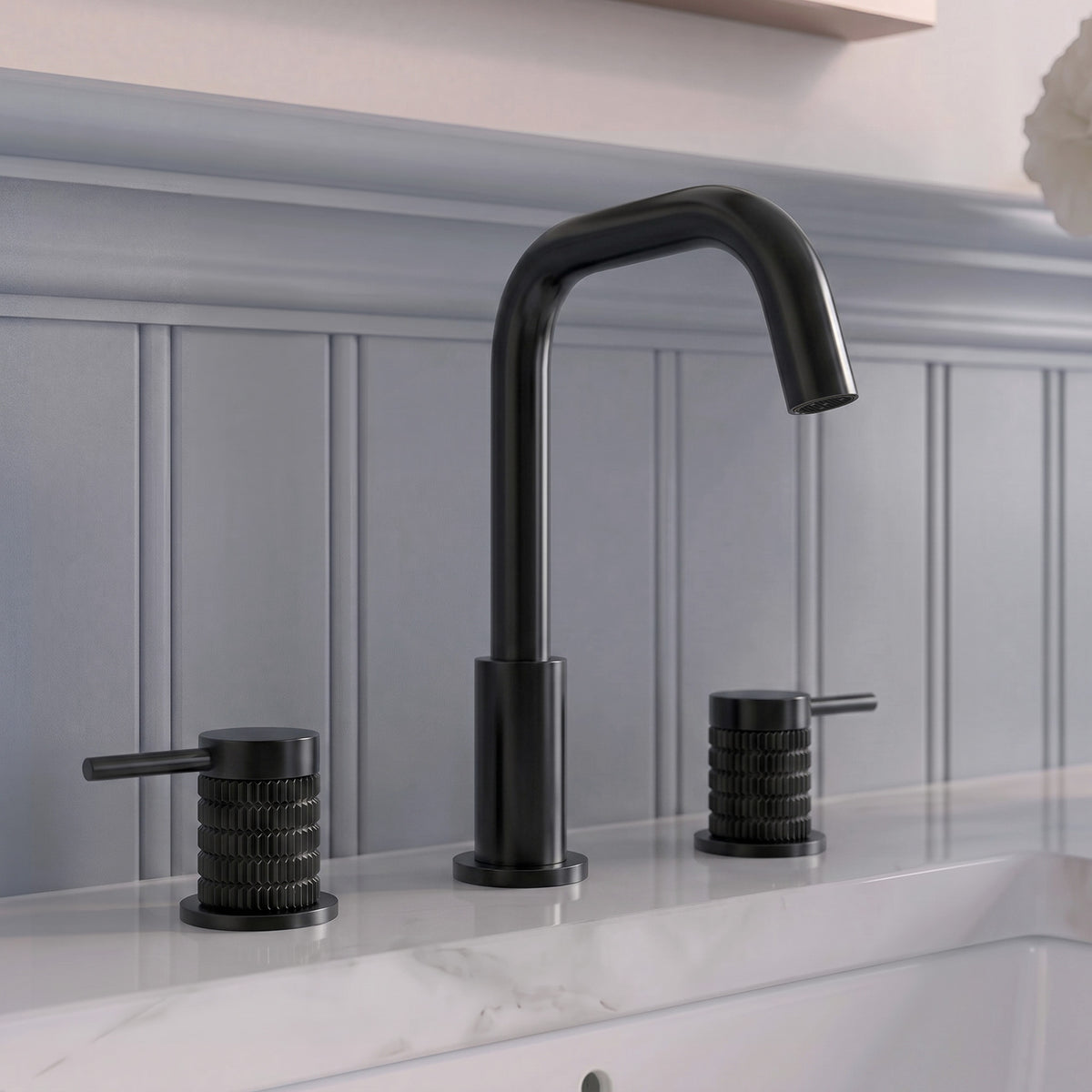 Three-Hole Widespread Bathroom Sink Faucet with 360-Degree Swivel Spout