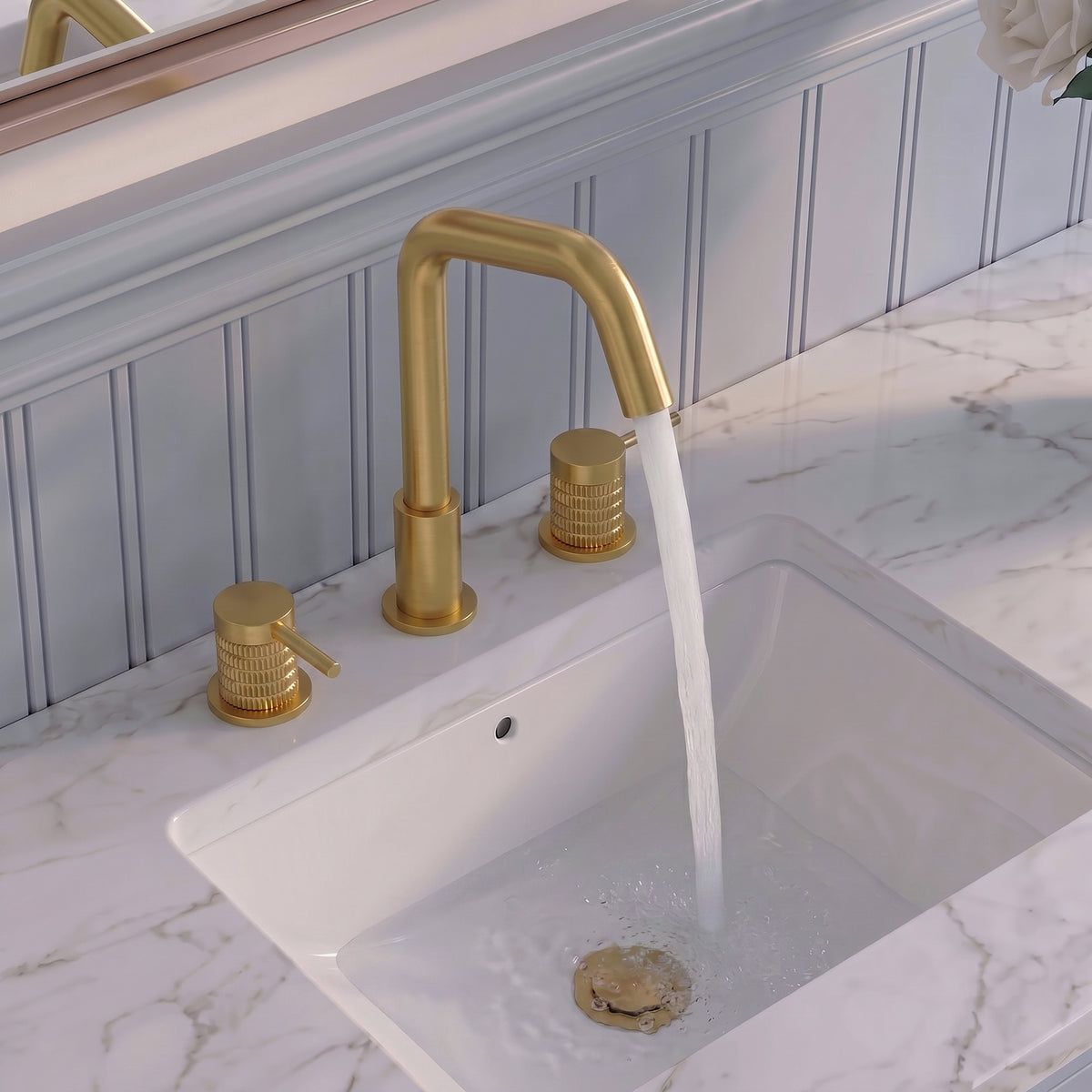 Three-Hole Widespread Bathroom Sink Faucet with 360-Degree Swivel Spout