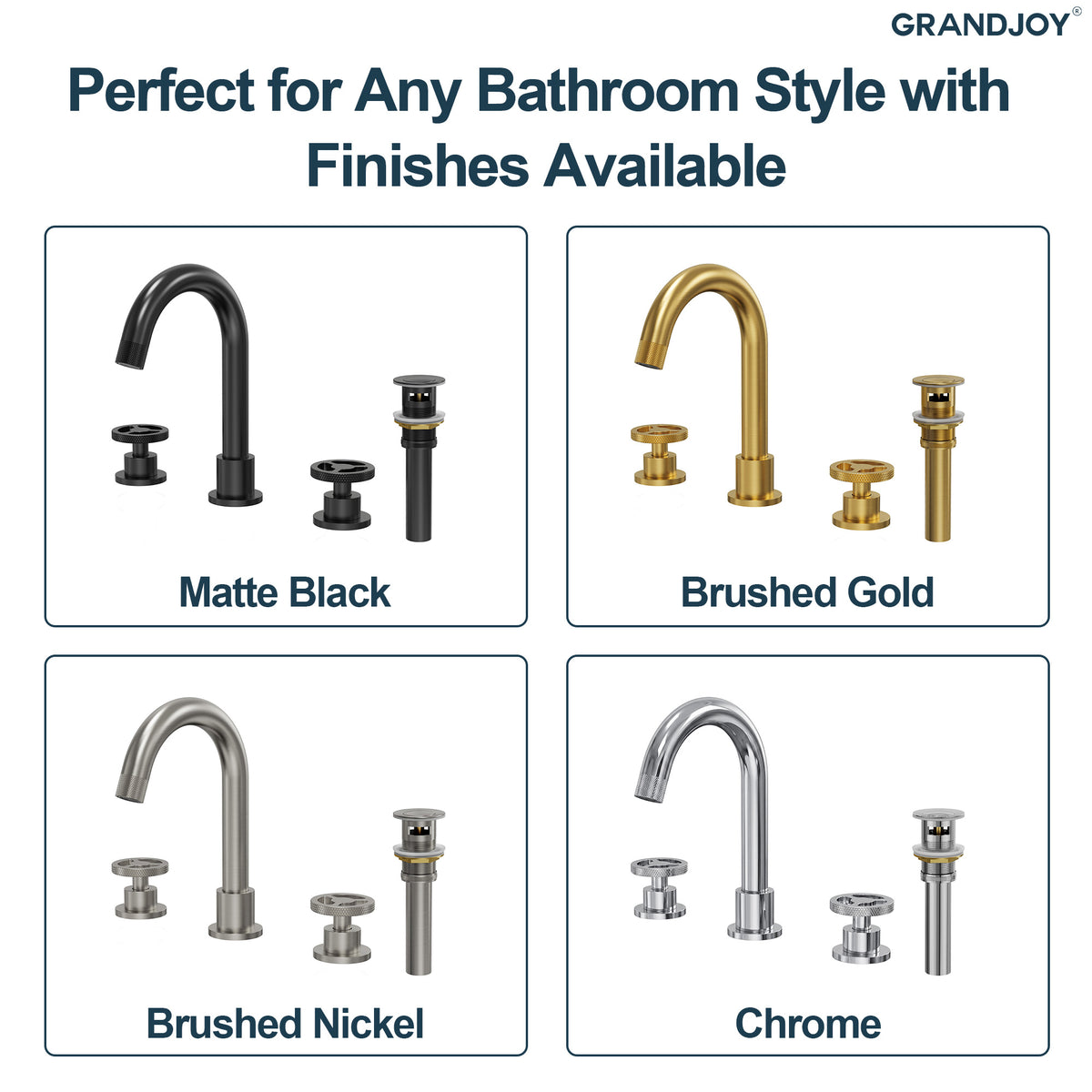 Three-Hole Widespread Bathroom Sink Faucet with Knurled Handles and Swivel Spout