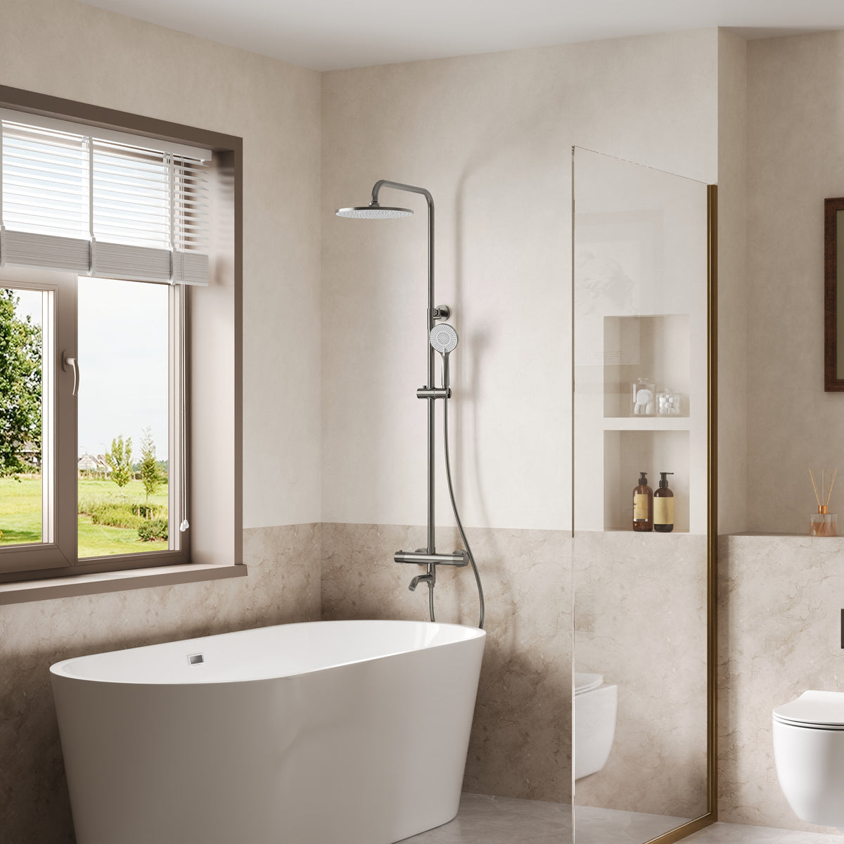 Exposed Thermostatic Tub and Shower System with 10-Inch Rain Shower Head
