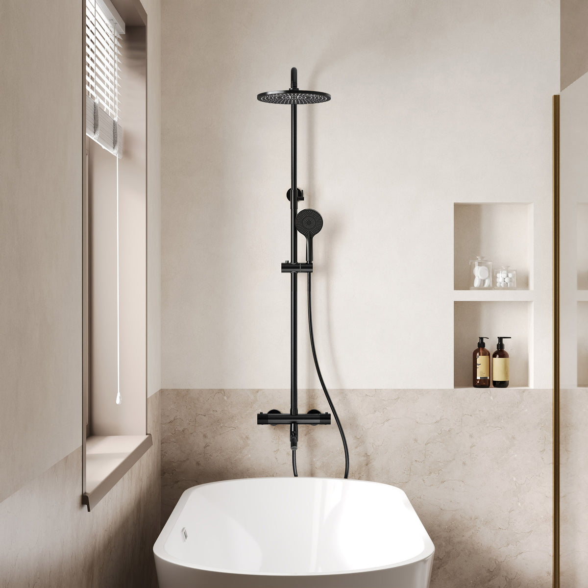 Exposed Thermostatic Tub and Shower System with 10-Inch Rain Shower Head