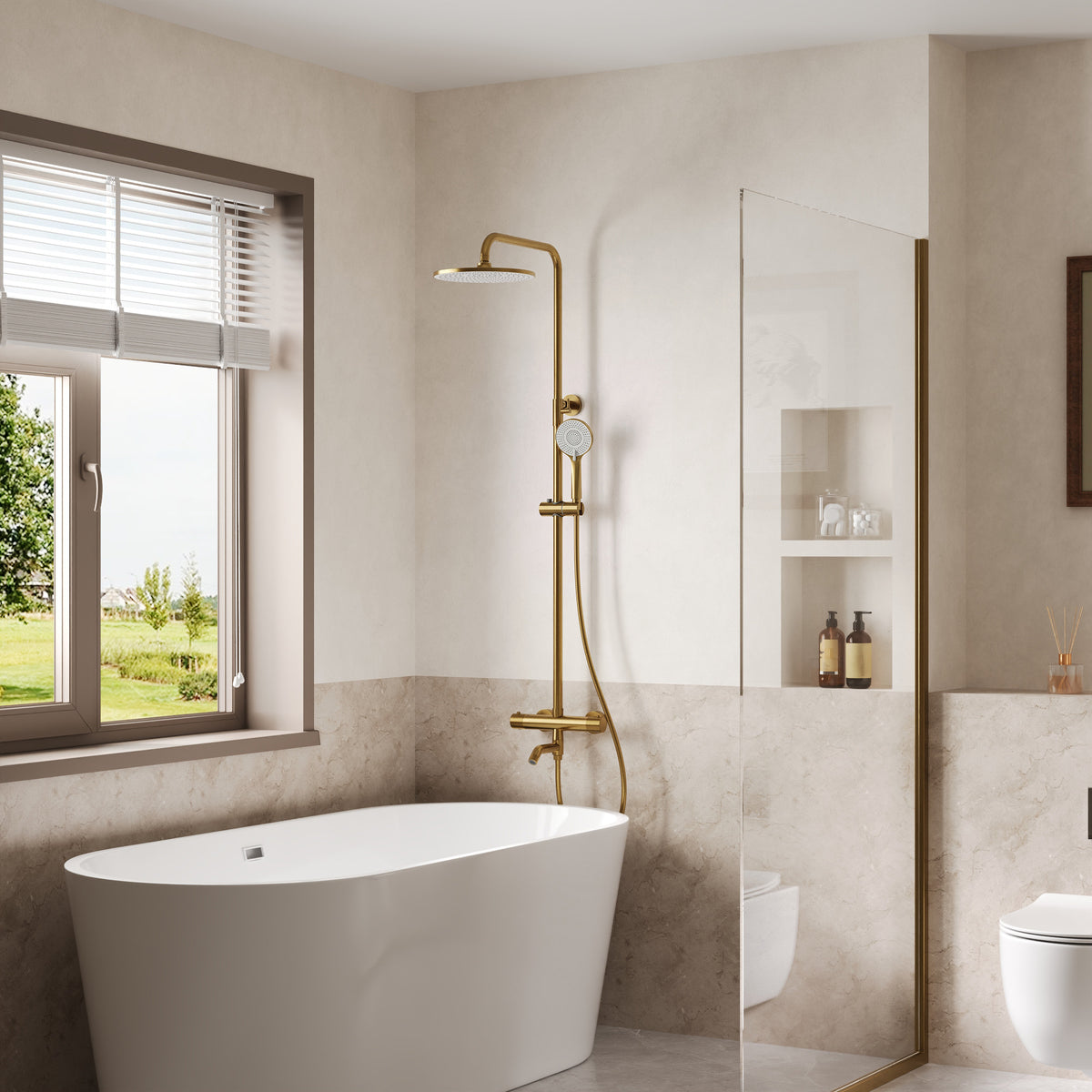 Exposed Thermostatic Tub and Shower System with 10-Inch Rain Shower Head
