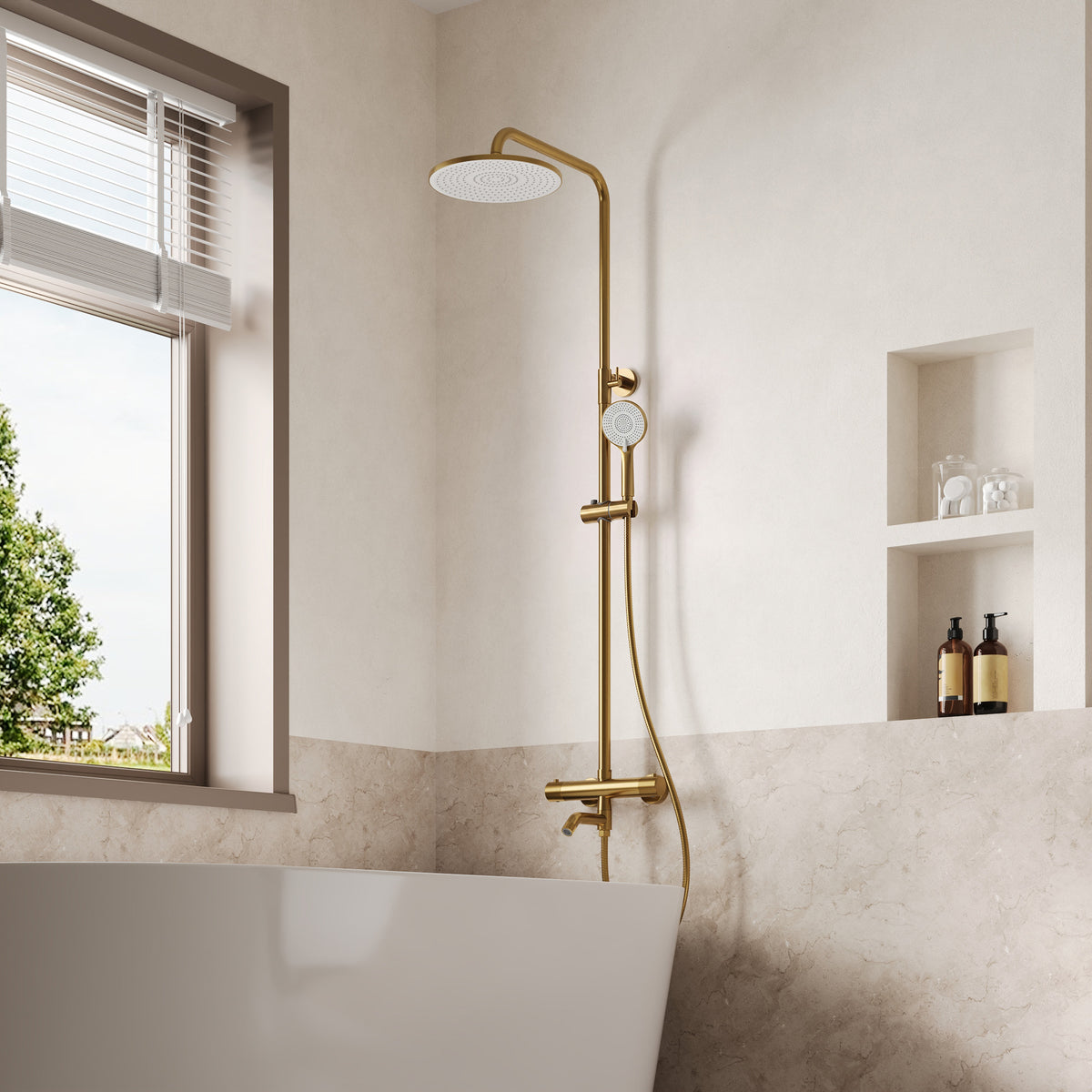 Exposed Thermostatic Tub and Shower System with 10-Inch Rain Shower Head