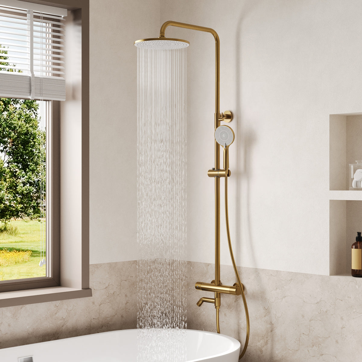 Exposed Thermostatic Tub and Shower System with 10-Inch Rain Shower Head