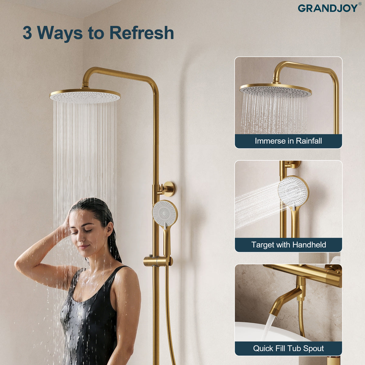 Exposed Thermostatic Tub and Shower System with 10-Inch Rain Shower Head