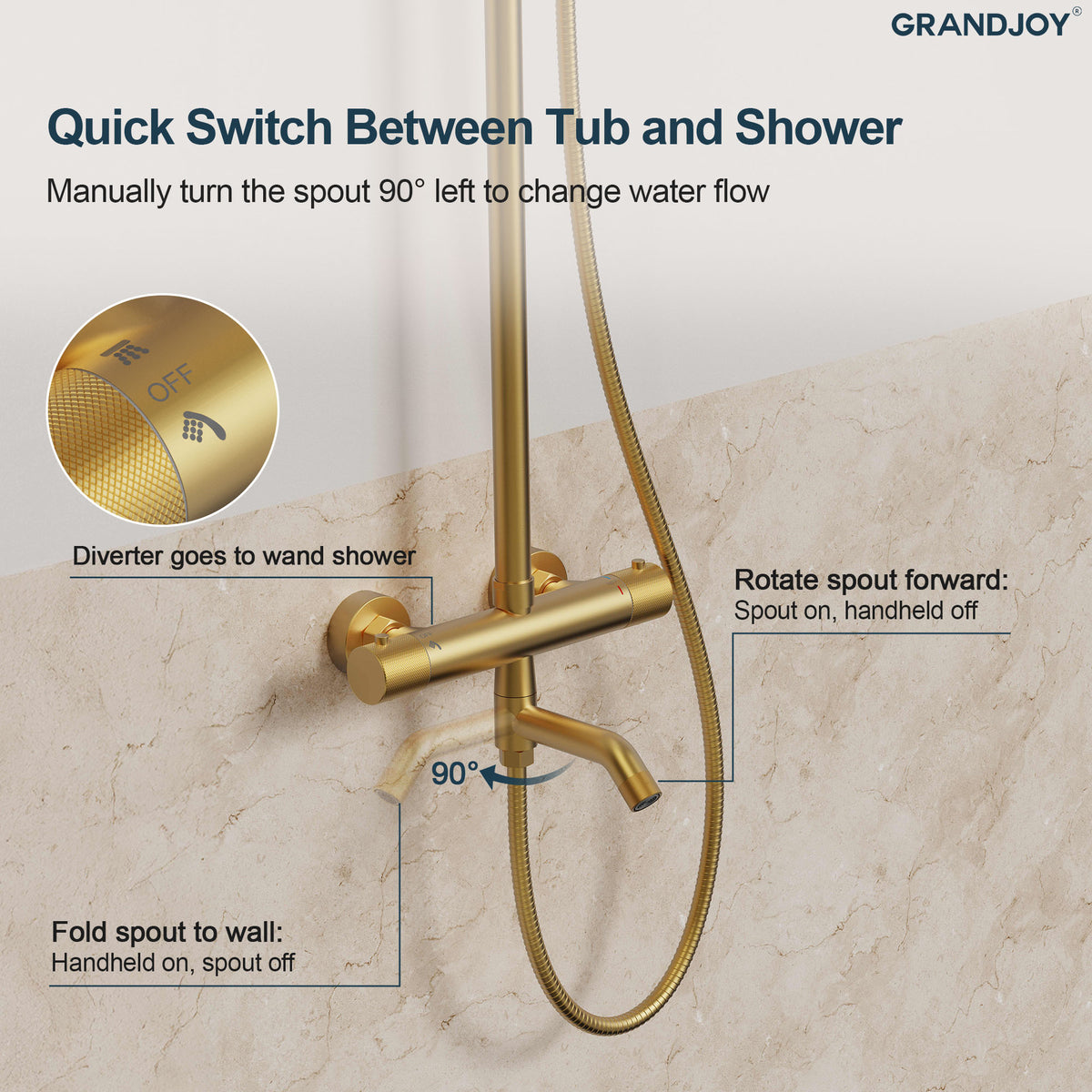 Exposed Thermostatic Tub and Shower System with 10-Inch Rain Shower Head