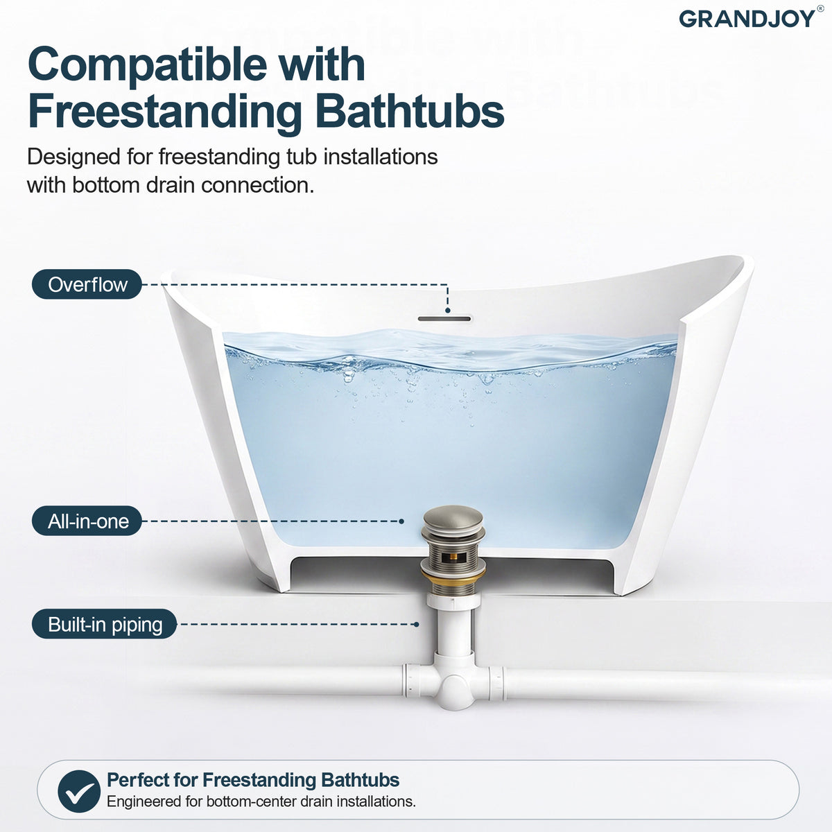 Pop-Up Bathtub Drain with Overflow and Brass Construction