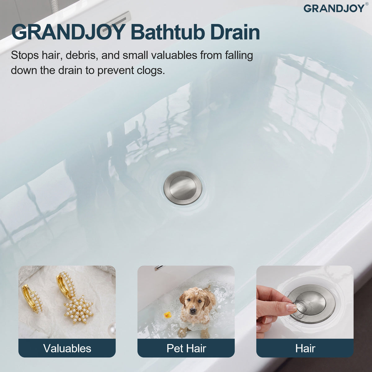 Pop-Up Bathtub Drain with Overflow and Brass Construction