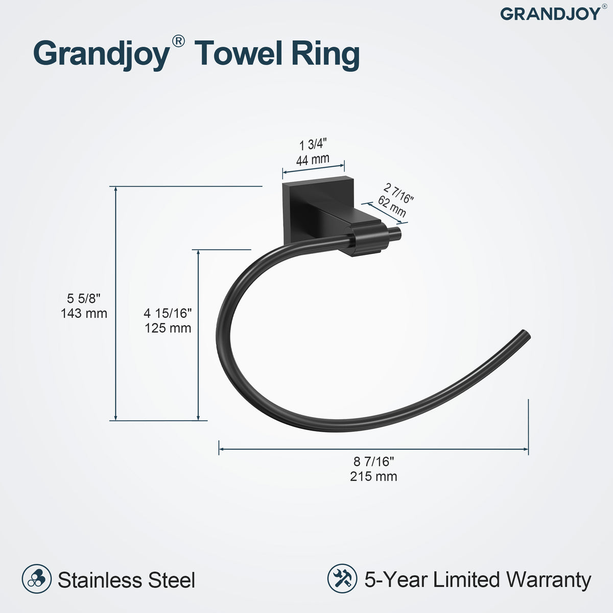 Square Wall-Mounted Swing-Arm Towel Ring with 180-Degree Pivot