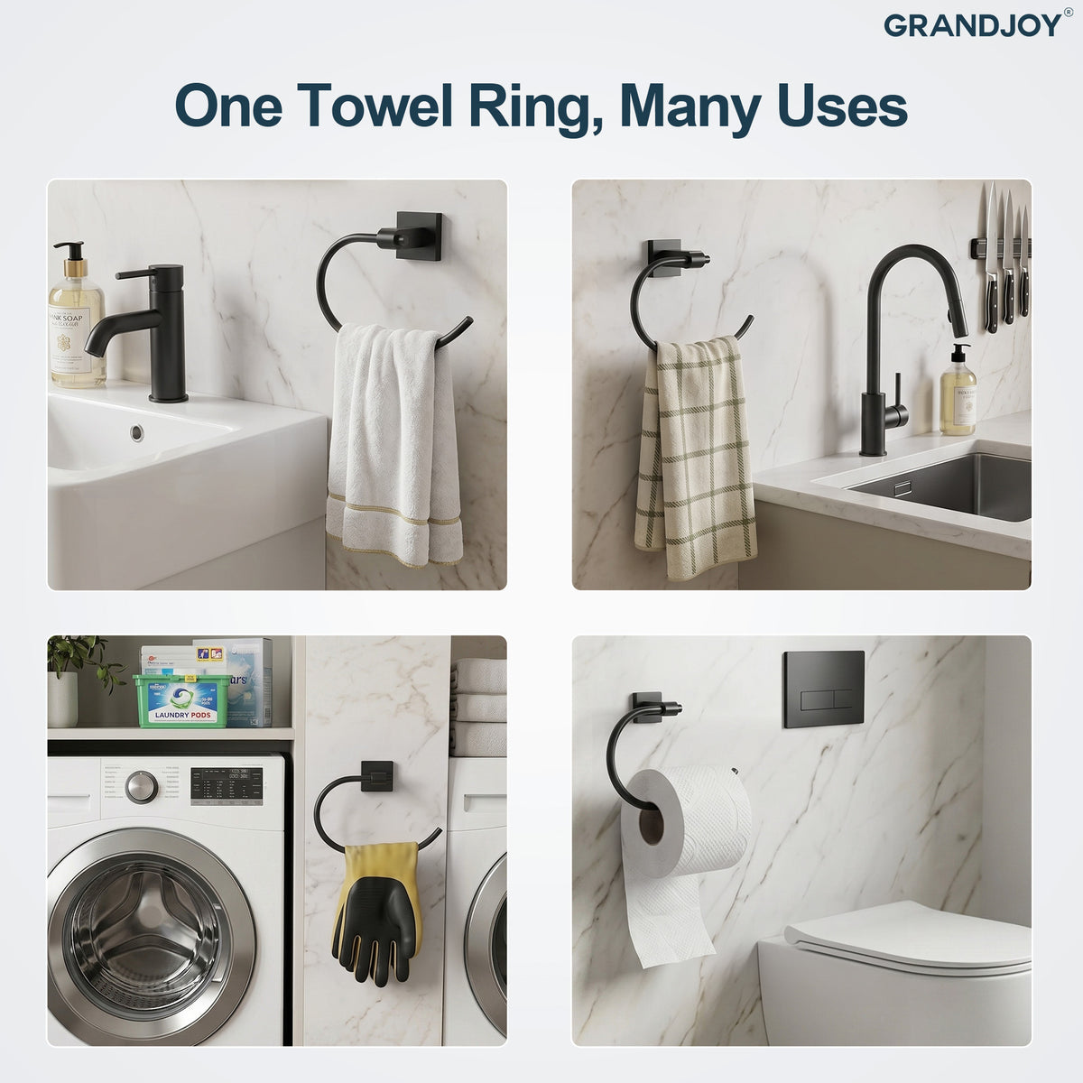 Square Wall-Mounted Swing-Arm Towel Ring with 180-Degree Pivot