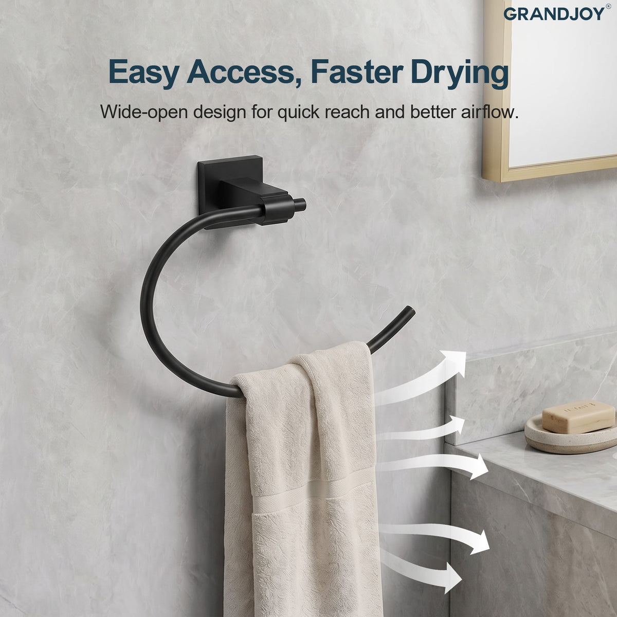Square Wall-Mounted Swing-Arm Towel Ring with 180-Degree Pivot