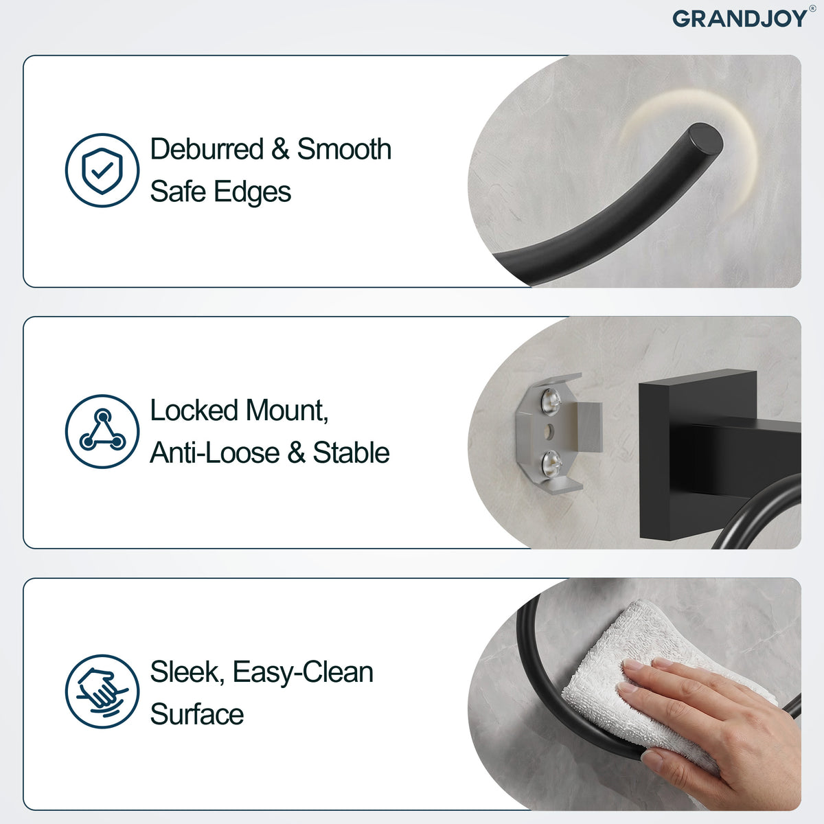 Square Wall-Mounted Swing-Arm Towel Ring with 180-Degree Pivot