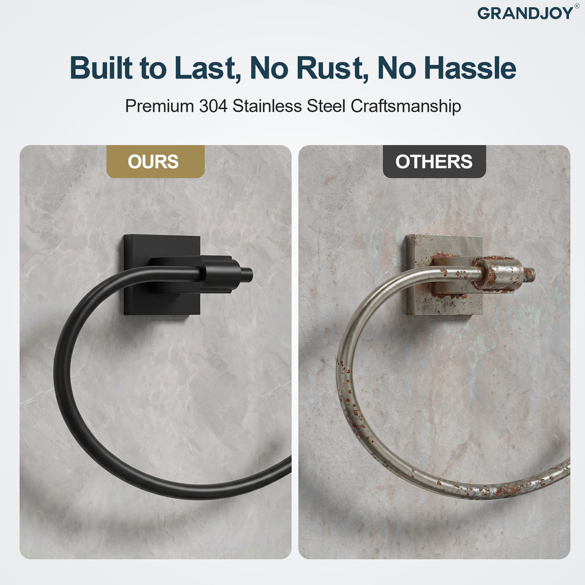 Square Wall-Mounted Swing-Arm Towel Ring with 180-Degree Pivot