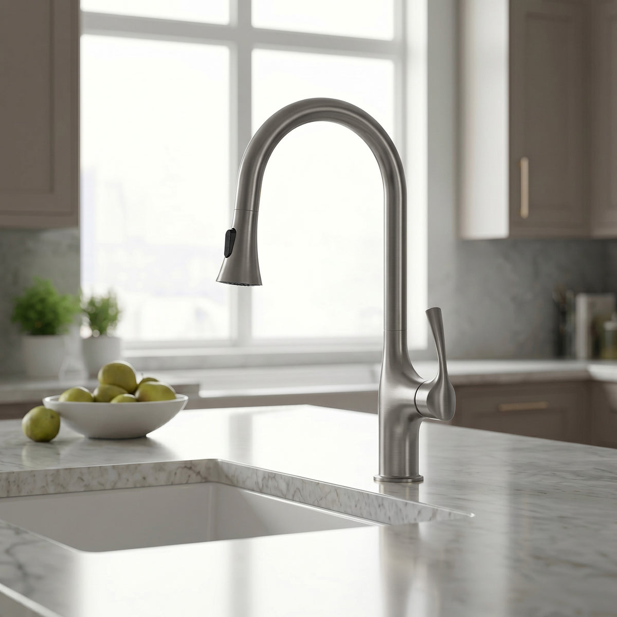 Pull-Down Kitchen Faucet with Dual-Mode Sprayer and Swivel Spout