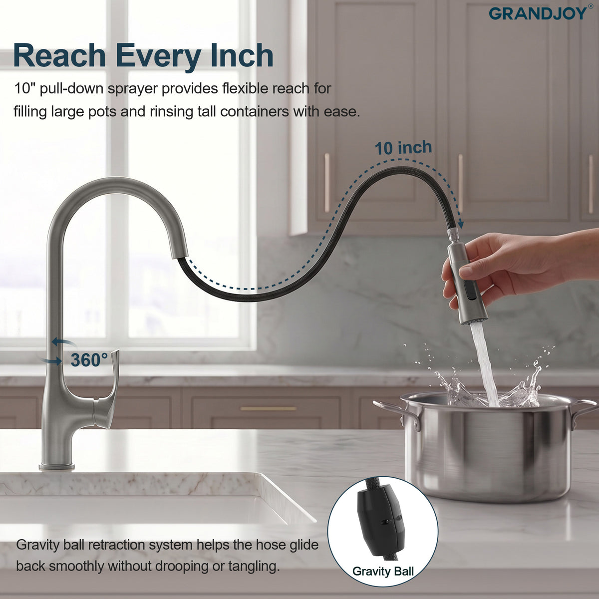 Pull-Down Kitchen Faucet with Dual-Mode Sprayer and Swivel Spout