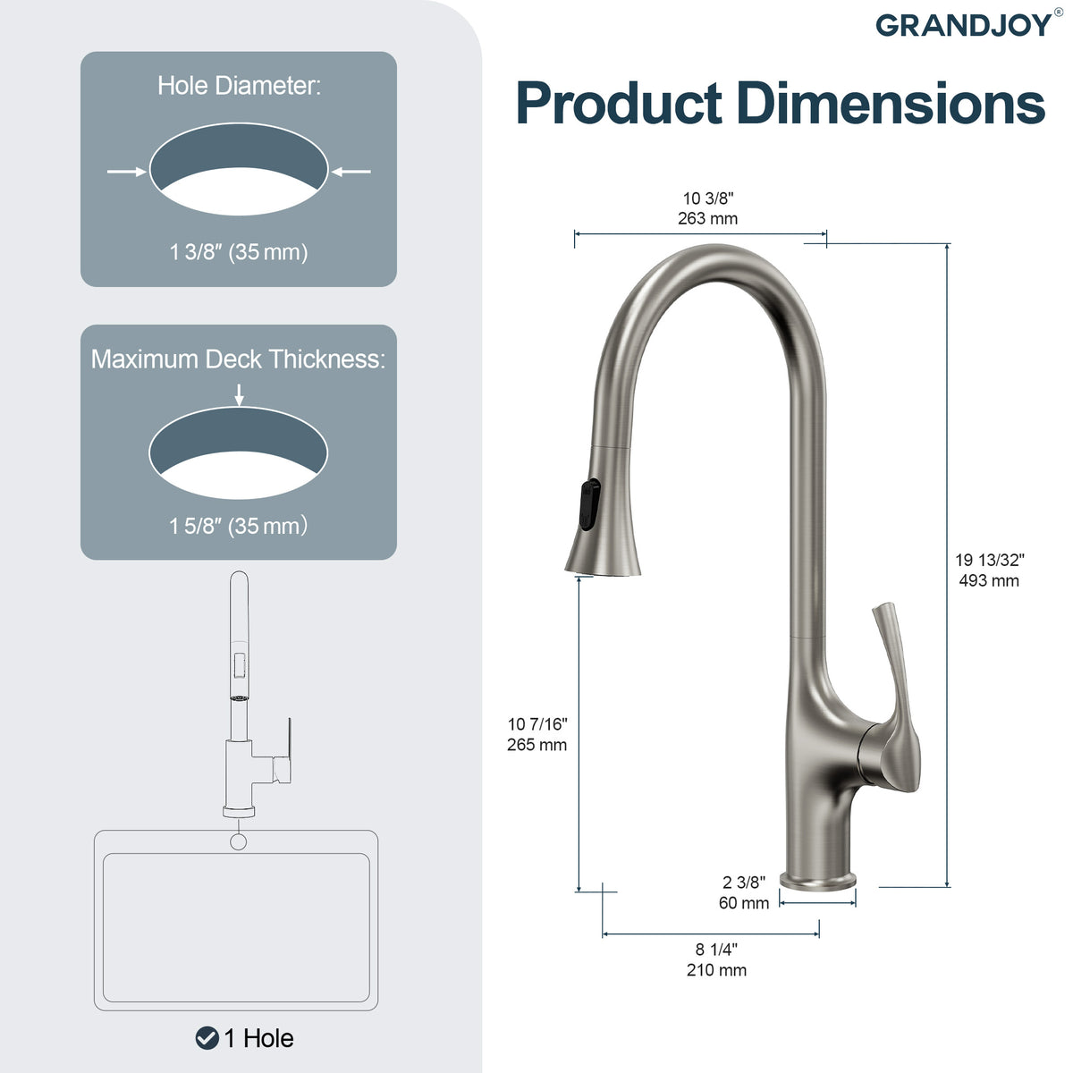 Pull-Down Kitchen Faucet with Dual-Mode Sprayer and Swivel Spout