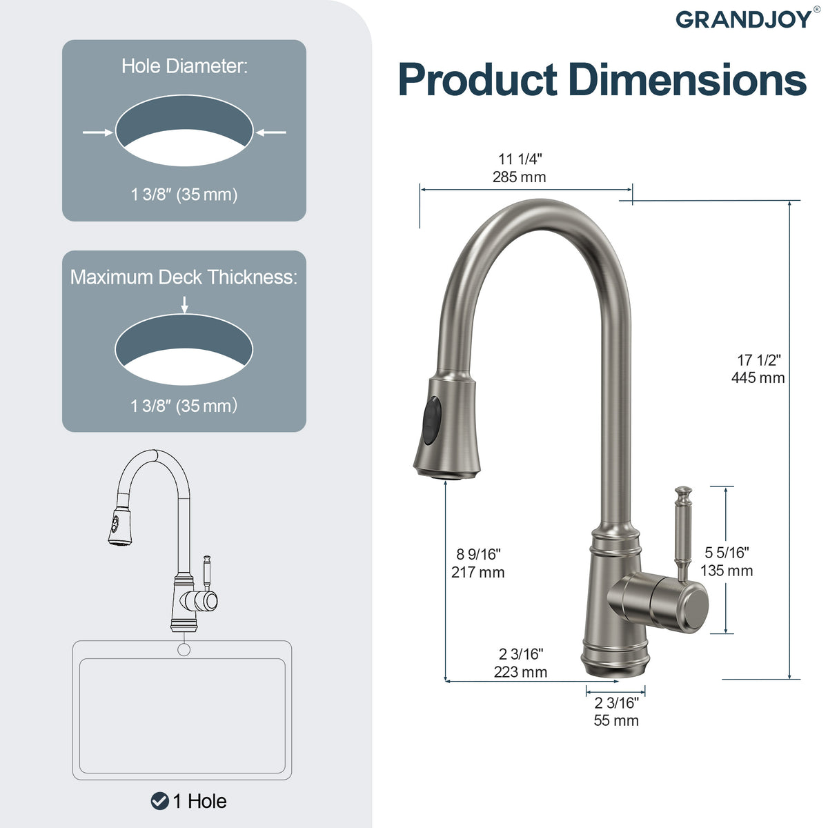 7.5-Inch Pull-Down Kitchen Faucet with Dual Spray Modes