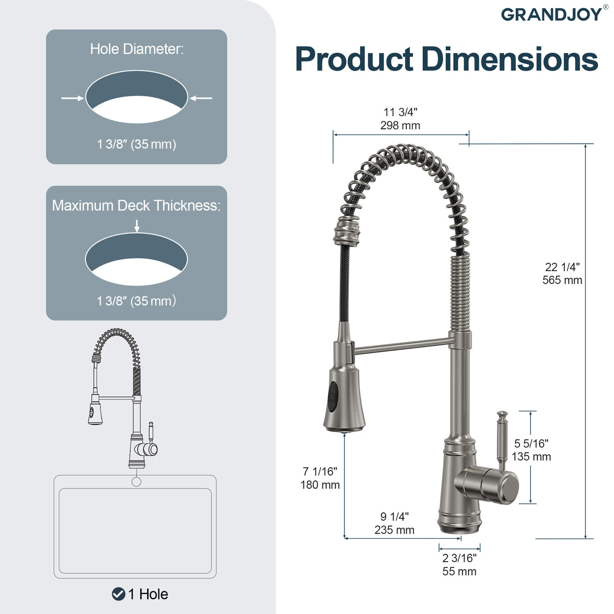 Pre-Rinse Spring Pull-Down Kitchen Faucet with Dual Spray Modes