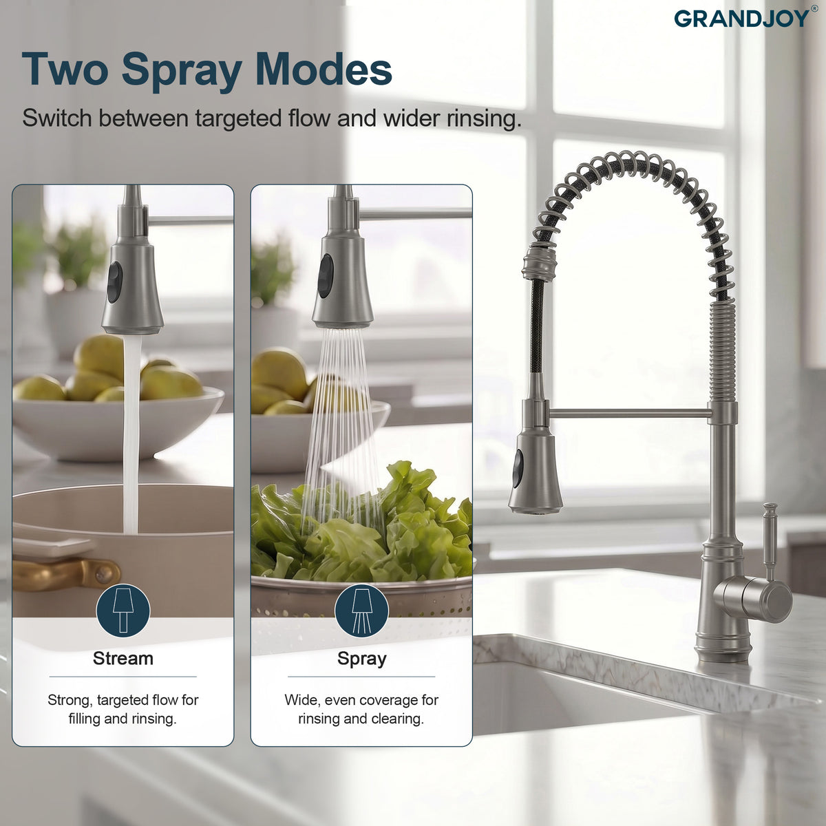 Pre-Rinse Spring Pull-Down Kitchen Faucet with Dual Spray Modes