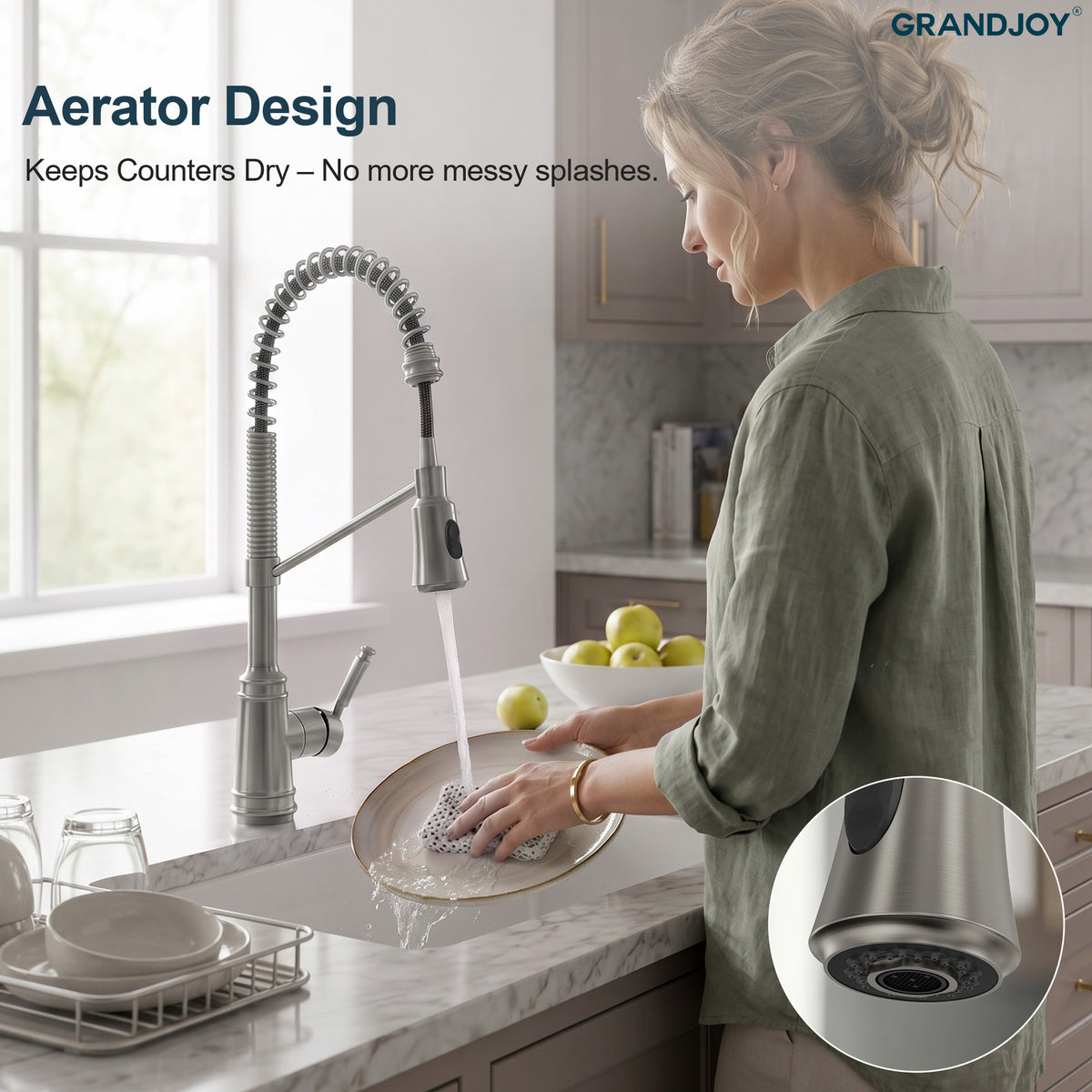 Pre-Rinse Spring Pull-Down Kitchen Faucet with Dual Spray Modes