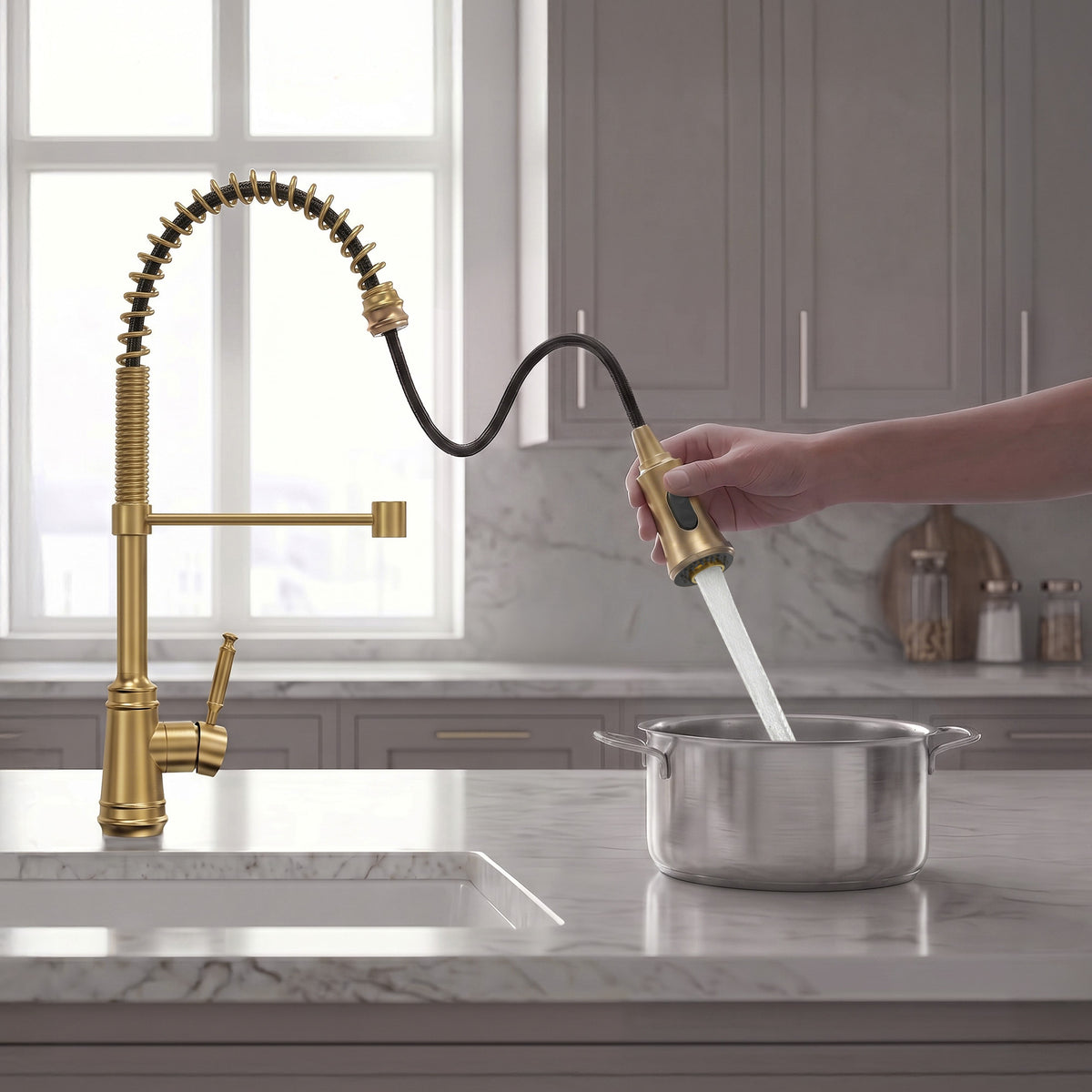 Pre-Rinse Spring Pull-Down Kitchen Faucet with Dual Spray Modes