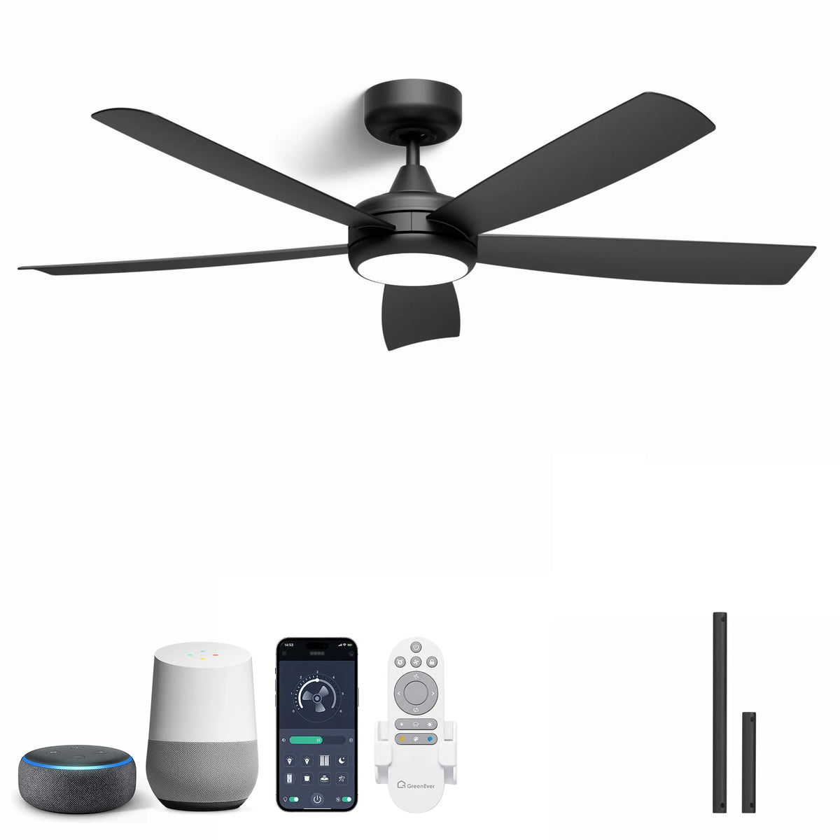52-Inch Flush Mount 5-Blade Ceiling Fan with Light and Smart Control