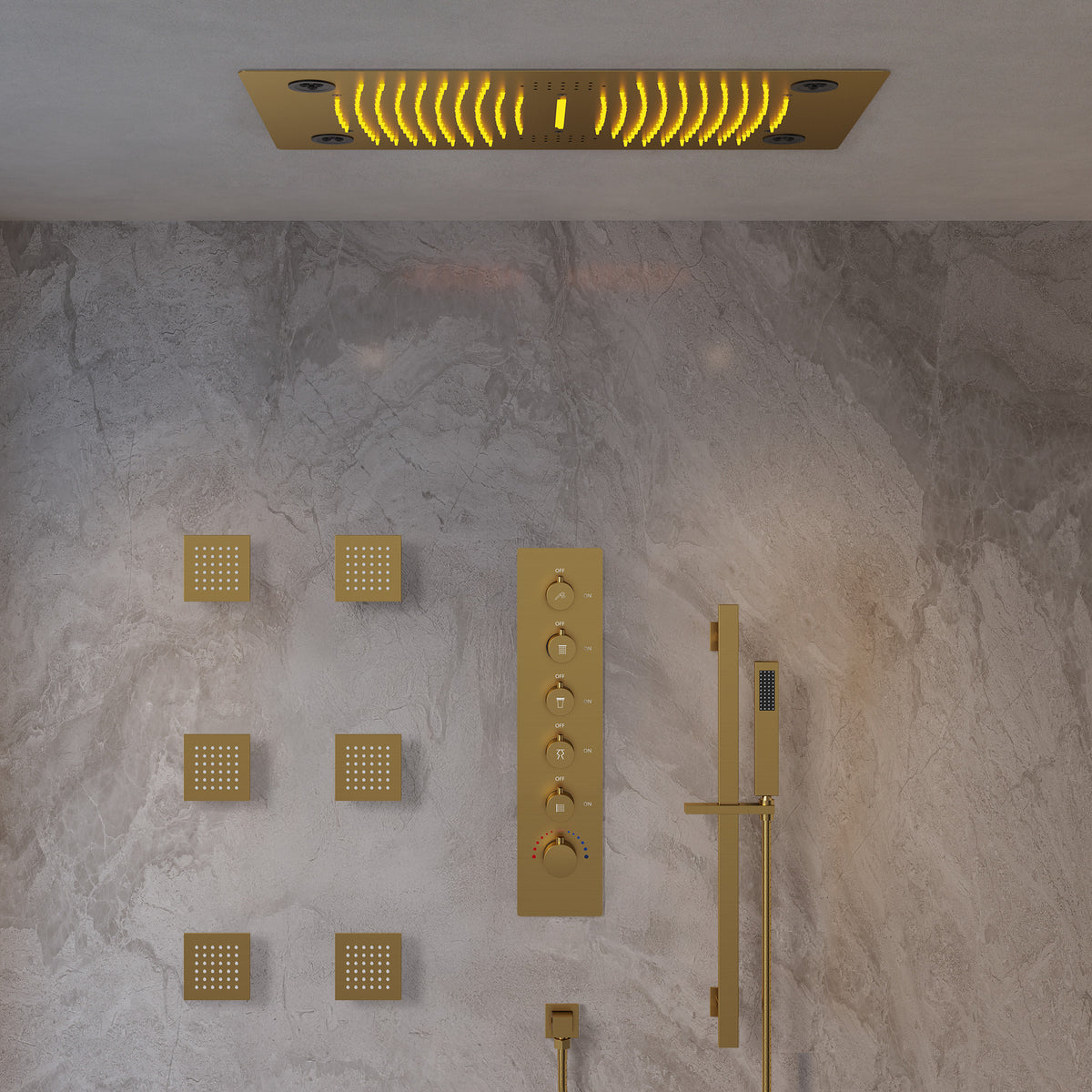 LED Music Ceiling-Mounted Shower System with Body Jets and Slide Bar