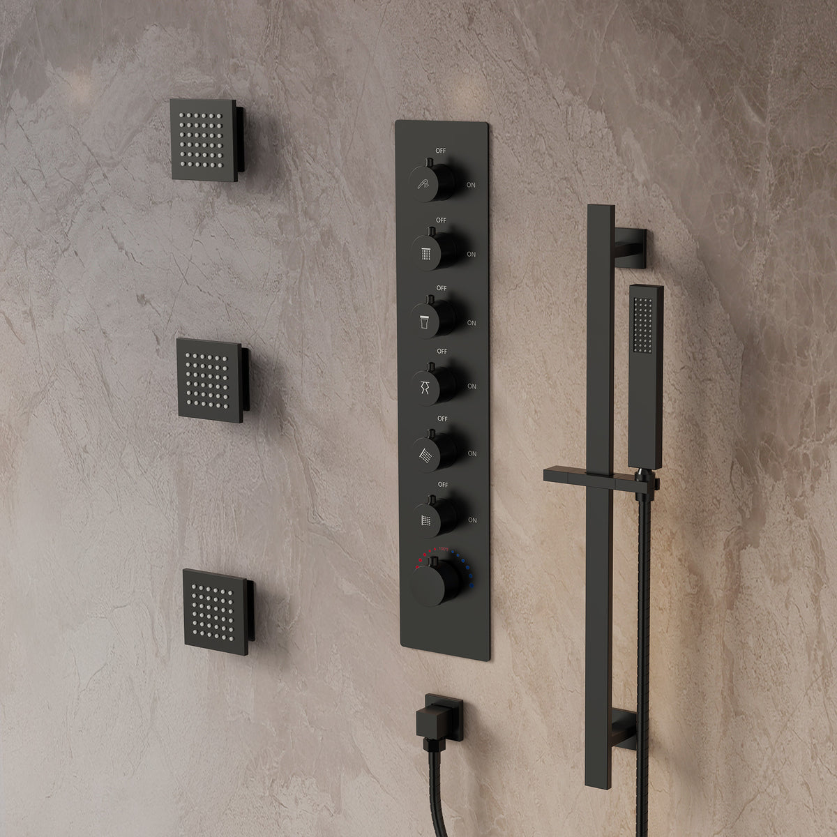 LED Bluetooth Dual-Head Ceiling-Mounted Shower System with Body Jets