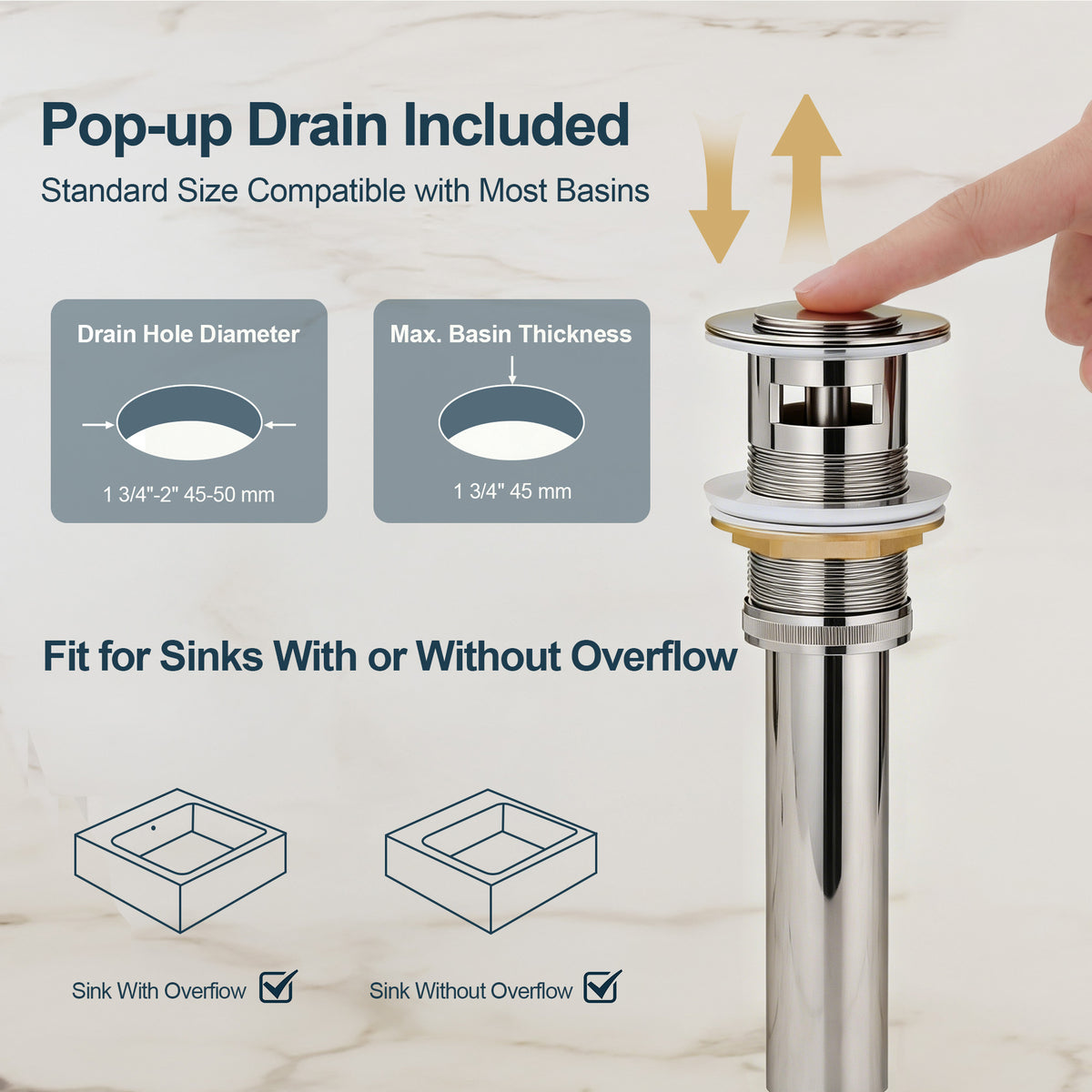 Single-Handle Wall-Mount Bathroom Sink Faucet With Pop-Up Drain